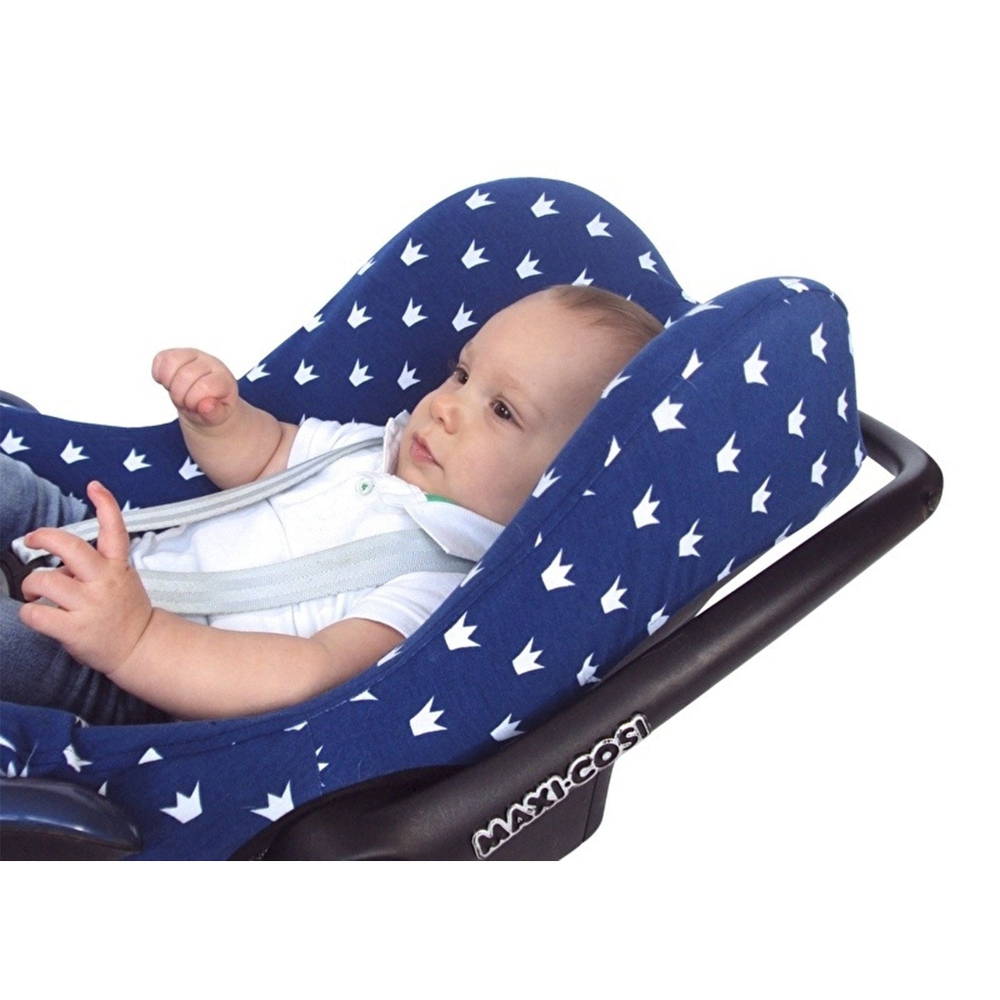 Maxi Cosi hoes - Kobalt Blauw met Witte Kroontjes