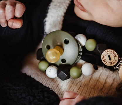 Pacifier Clip Olive Green, Black, White