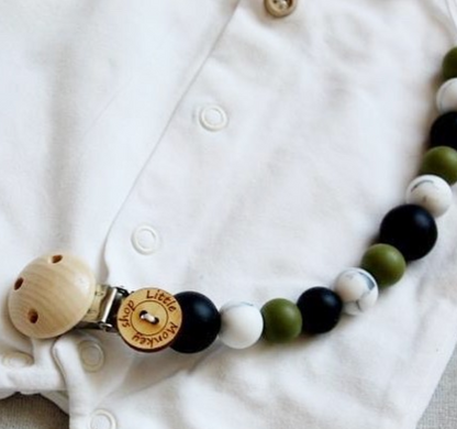 Pacifier Clip Olive Green, Black, White