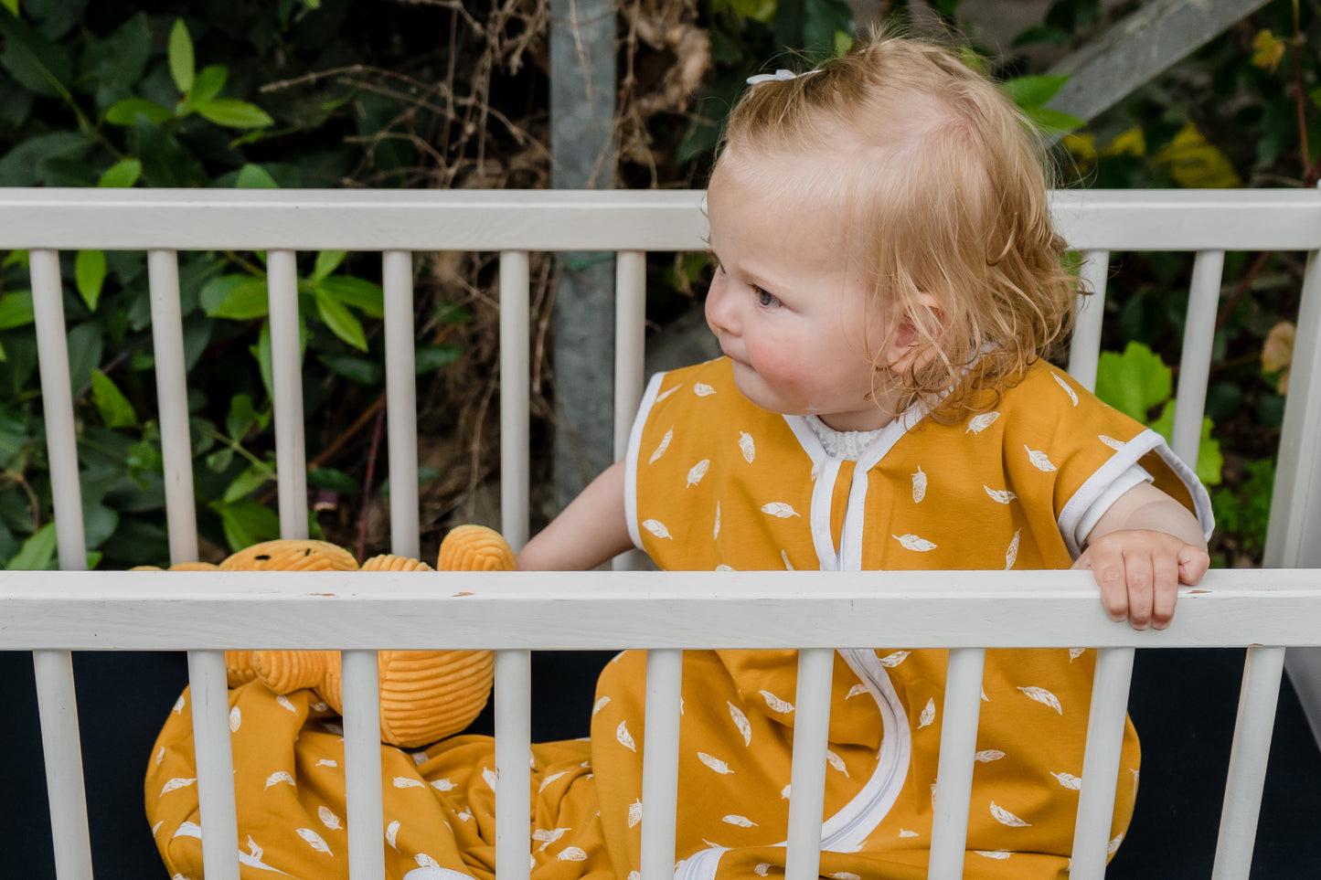 Baby Sleeping Bag - Ocher with White Feathers