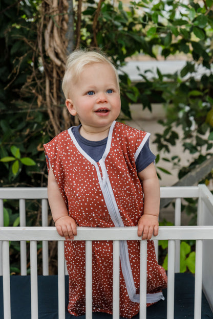 Baby Sleeping Bag - Rust Red with White Dots