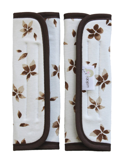 Seat Belt Pads Large Universal - Flower Brown