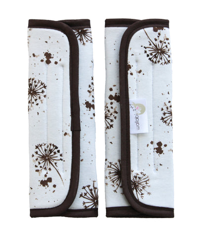 Seat Belt Pads Large Universal - White with Brown Dandelions