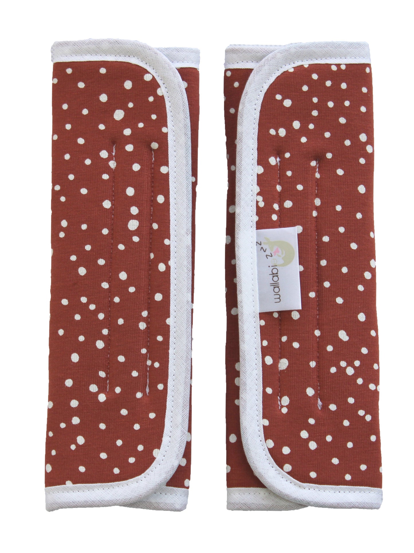 Seat Belt Pads Large Universal - Rust/Red with White Dots