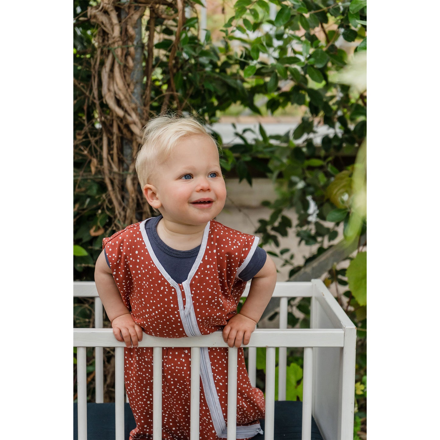 Baby Sleeping Bag - Rust Red with White Dots